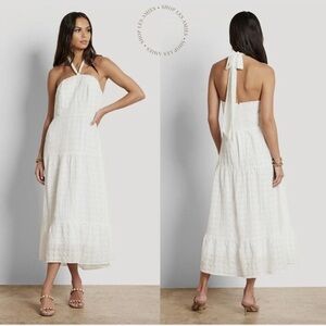 Sam Edelman NWT White Checkered tiered Ruffle Open Back Halter Dress White 14